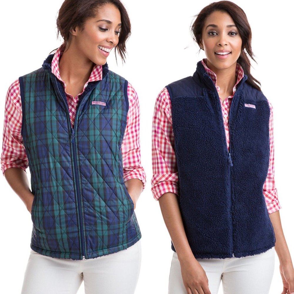 vineyards vinesWomen  Blackwatch Reversible Quilted Sherpa Vest size Xl